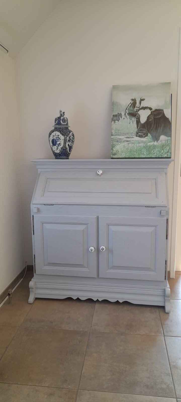 Vintage secretaire / bureau - grijs, Ophalen, Gebruikt, Vintage, Landelijk