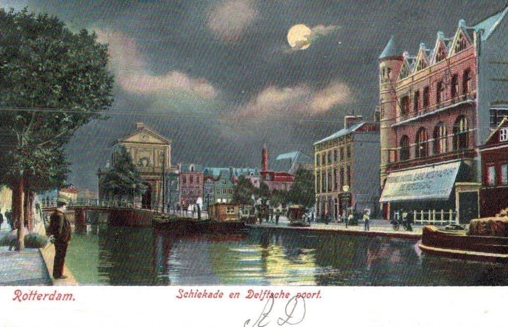 AK Rotterdam Schiekade en Delftsche Poort voor 1920, Ophalen of Verzenden, Voor 1920, Gelopen, Zuid-Holland