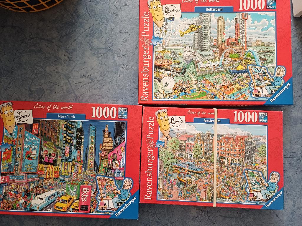 ravensburger steden puzzel Fleroux Amsterdam,Rotterdam,NewYo, Ophalen, 500 t/m 1500 stukjes, Gebruikt, Legpuzzel