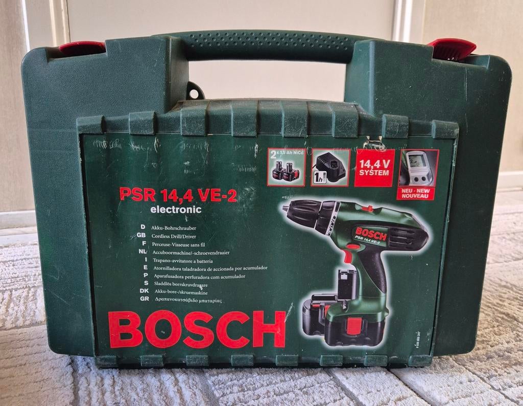 Bosch PSR 14,4 VE-2 Accuboormachine met koffer, Gebruikt, Variabele snelheid, Ophalen of Verzenden, Boor- en Schroefmachine