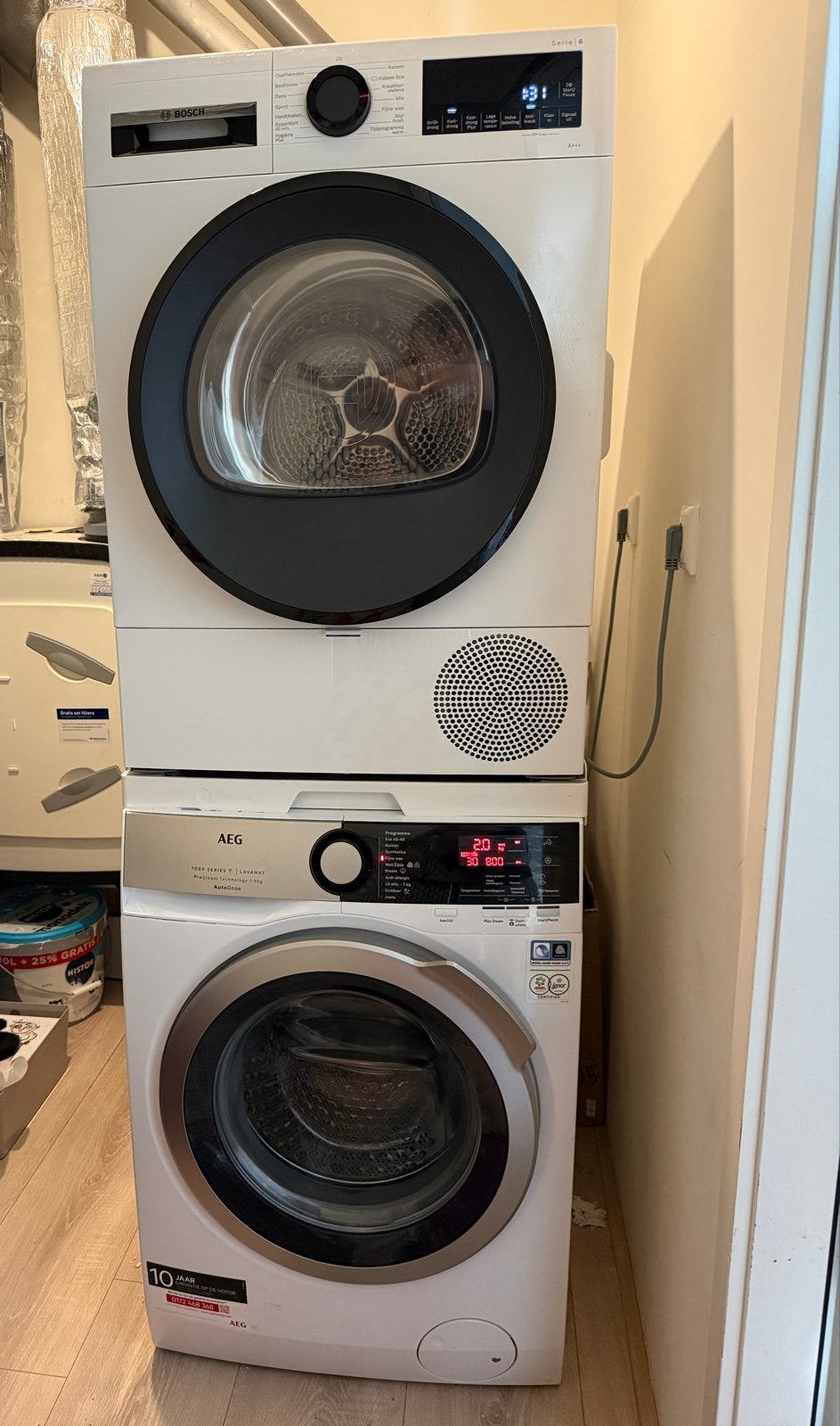 AEG 7000 ProSteam Autodose Wasmachine & Bosch Serie 6 Droger, Ophalen, 1200 tot 1600 toeren, 8 tot 10 kg, Zo goed als nieuw