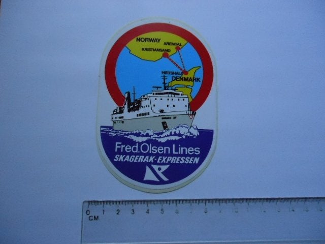 sticker oud Fred Olsen lines Noorwegen Denemarken norway, Verzenden, Zo goed als nieuw, Bedrijf of Vereniging