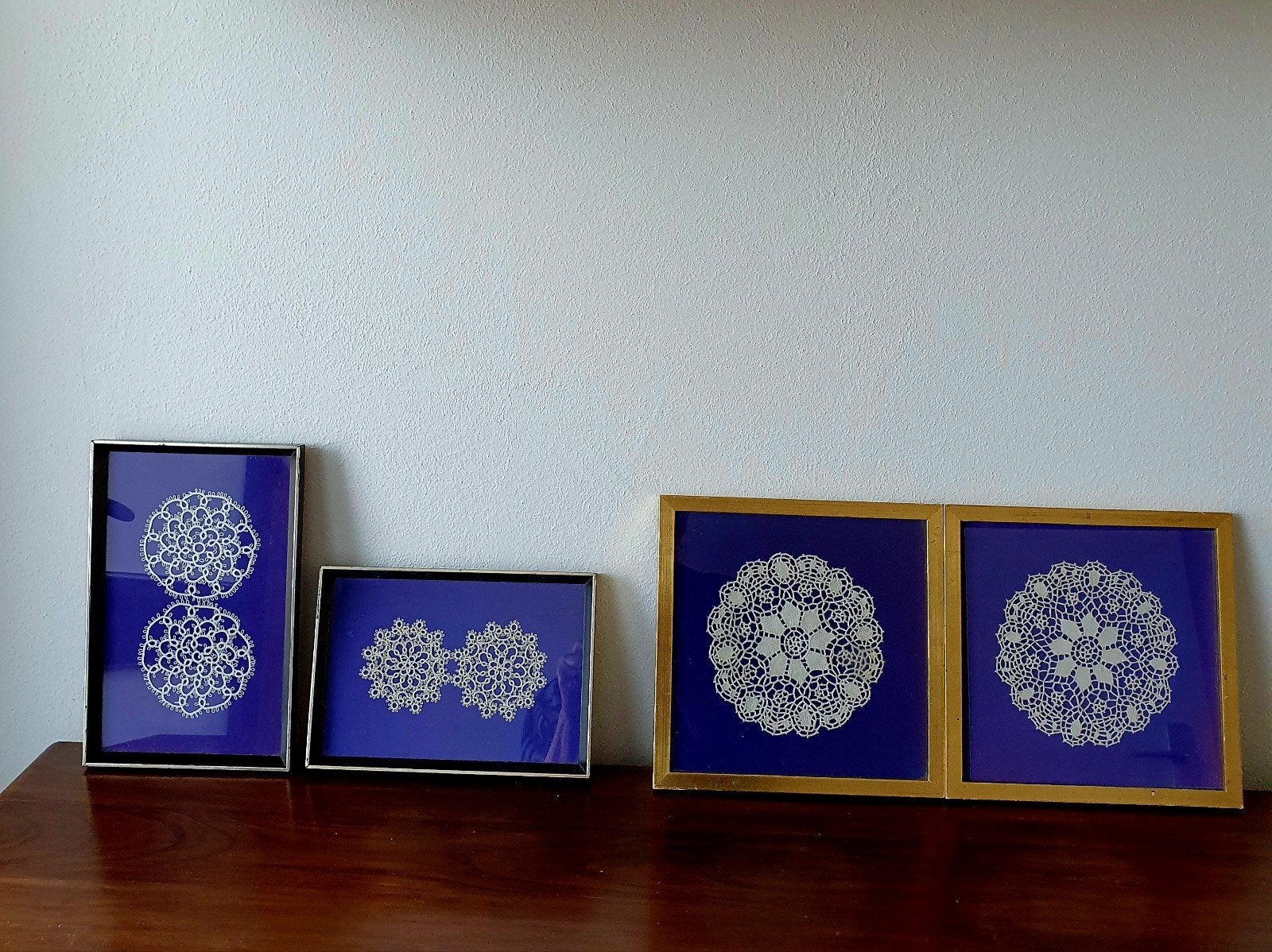 4 antieke lijstjes met Brussels en Mechels kant € 15 p.st, Antiek en Kunst, Ophalen of Verzenden