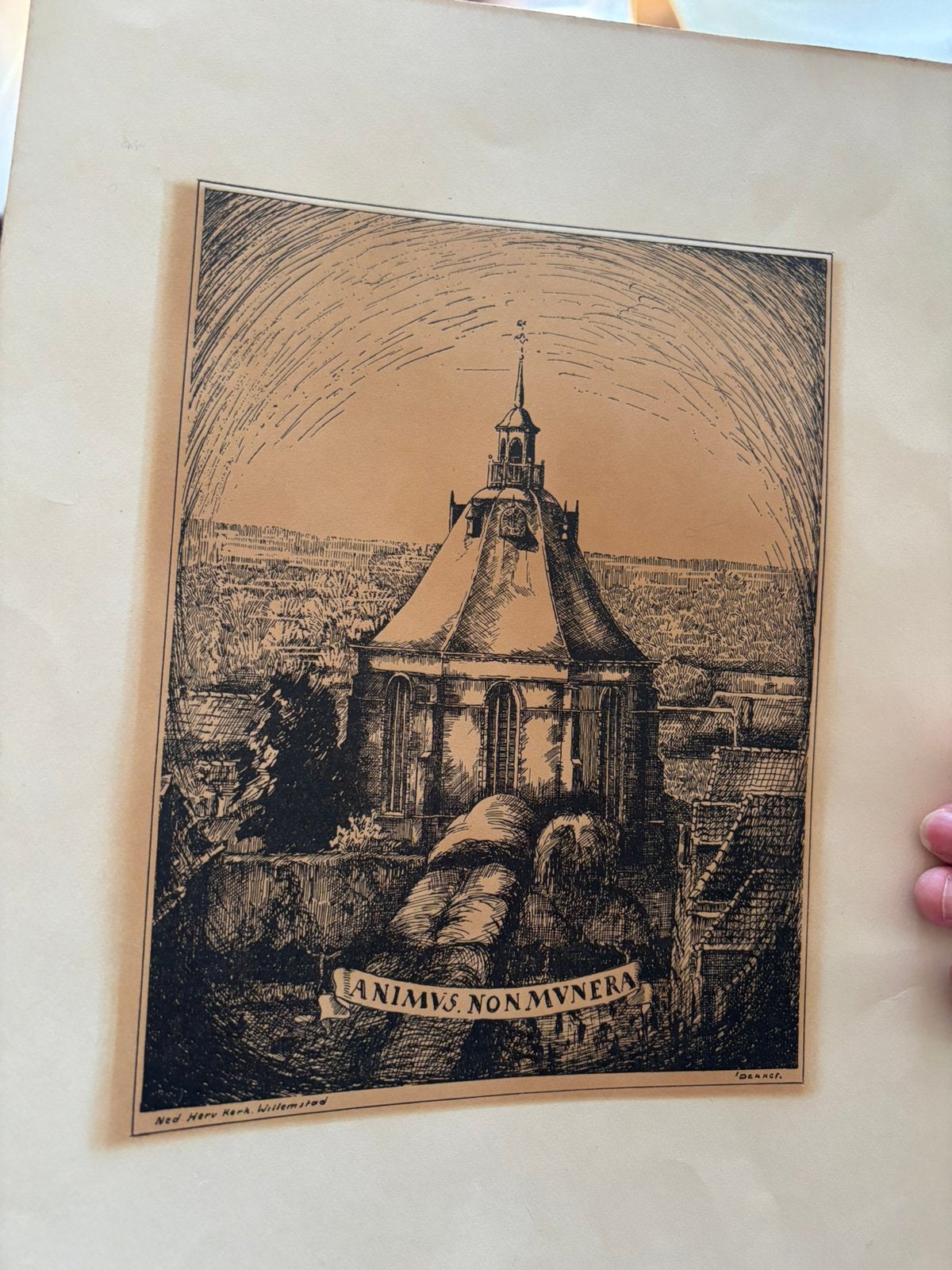 Oude prent Nederlands Hervormde kerk Willemstad, Ophalen of Verzenden