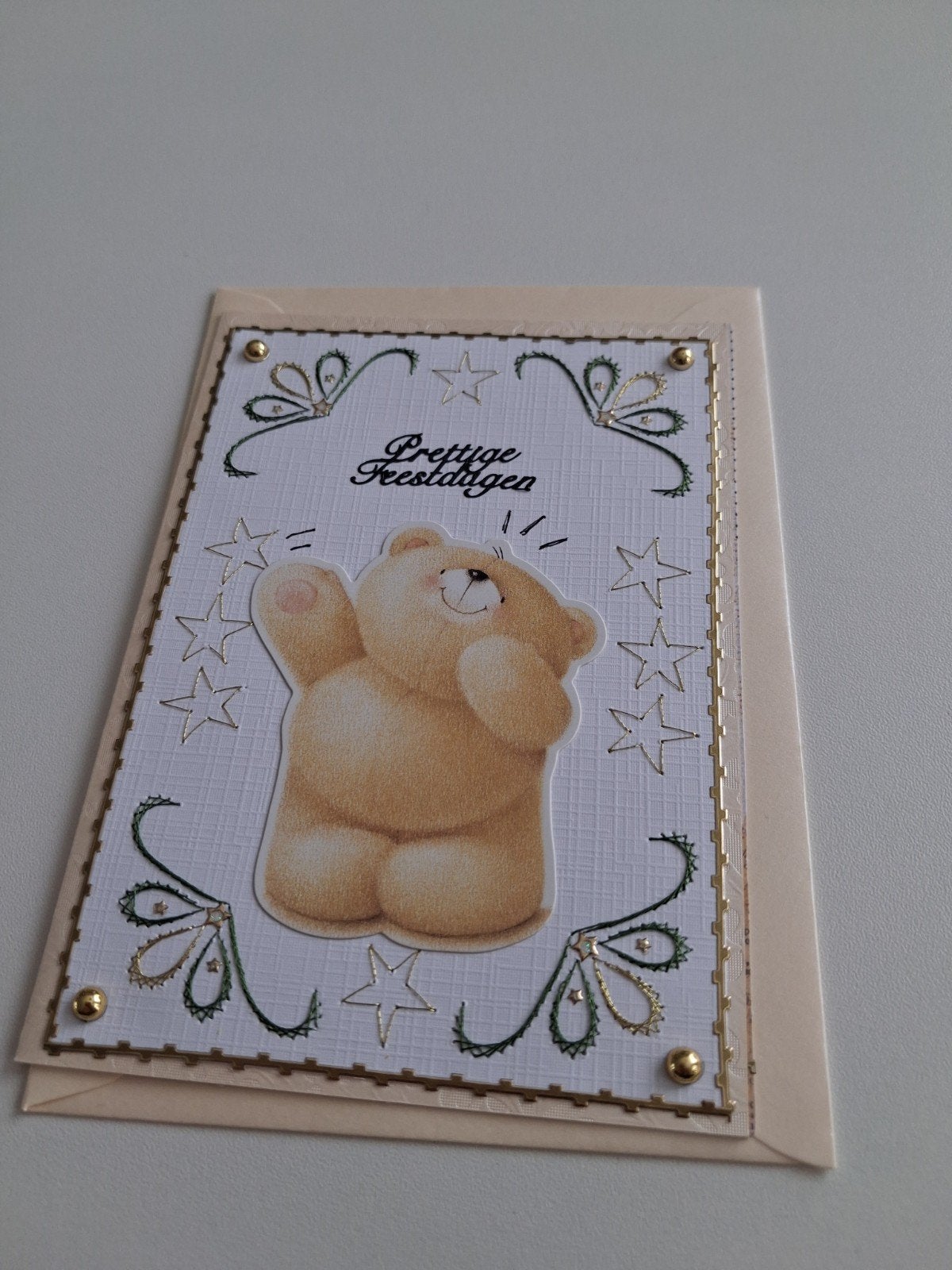 geborduurde kerstkaart  forever friends  in goud, Ophalen of Verzenden, Nieuw, Kerst