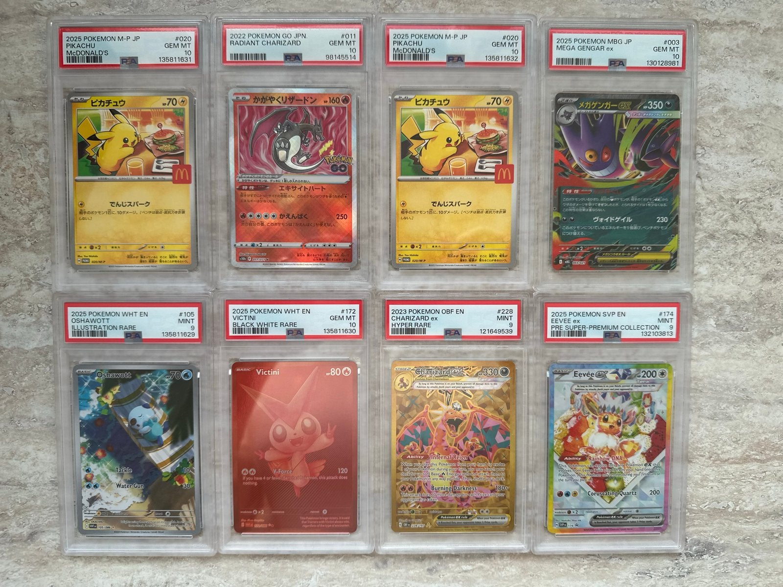 Pokemon PSA 10 Slabs: Pikachu, Charizard, Gengar, Victini, Ophalen of Verzenden, Nieuw