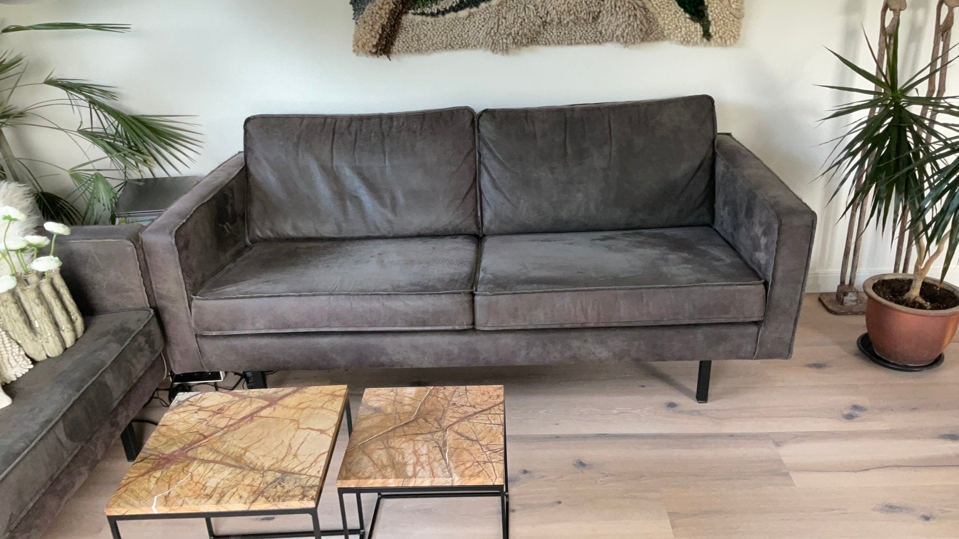2 Moderne 2,5-zitsbanken van eco-leer Antraciet, Ophalen, Gebruikt, 150 tot 200 cm, Driepersoons