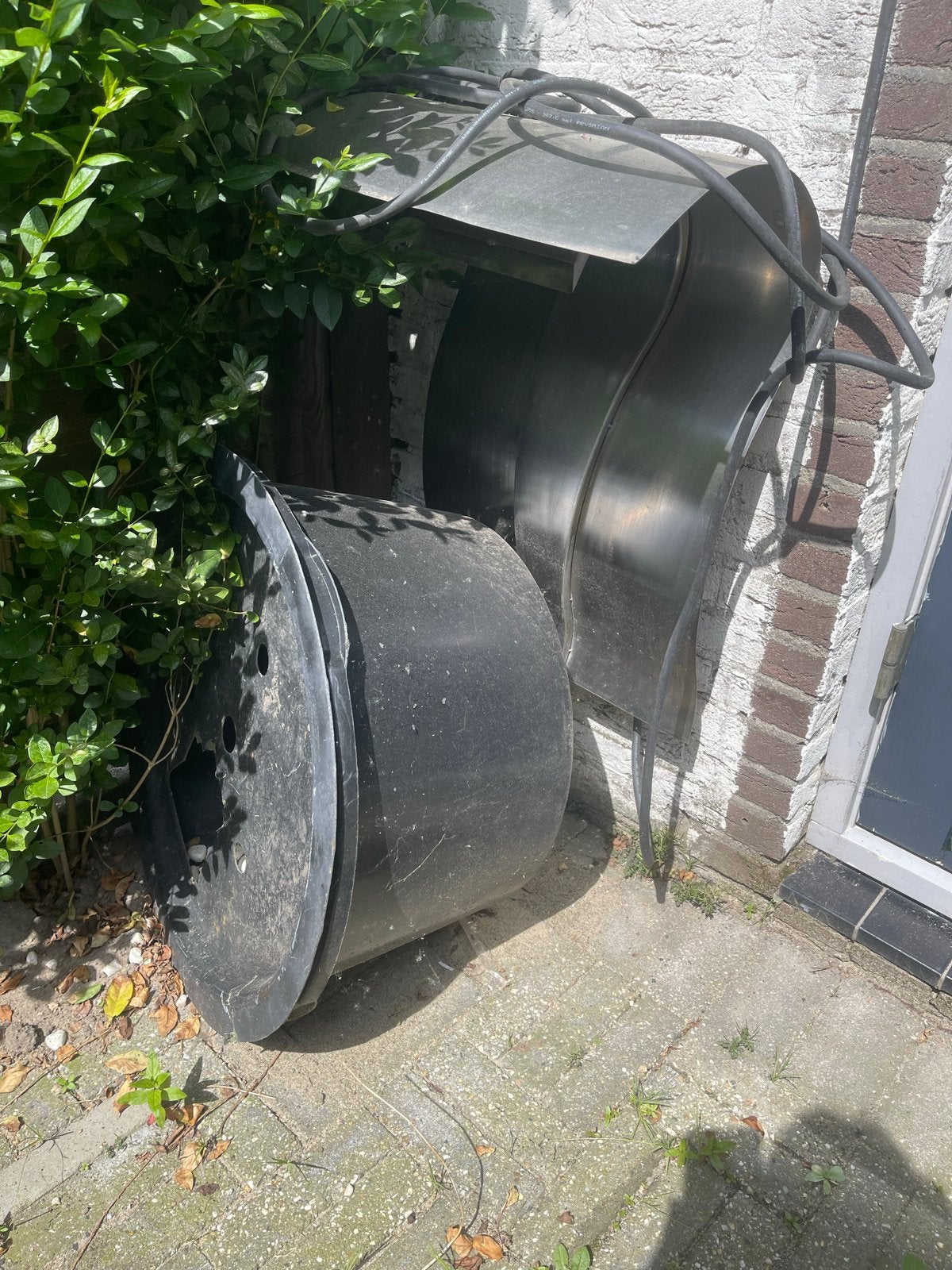 RVS waterornament met grote waterbak (110 cm) zonder pomp, Tuin en Terras, Waterpartijen en Fonteinen, Ophalen, Gebruikt, Rvs