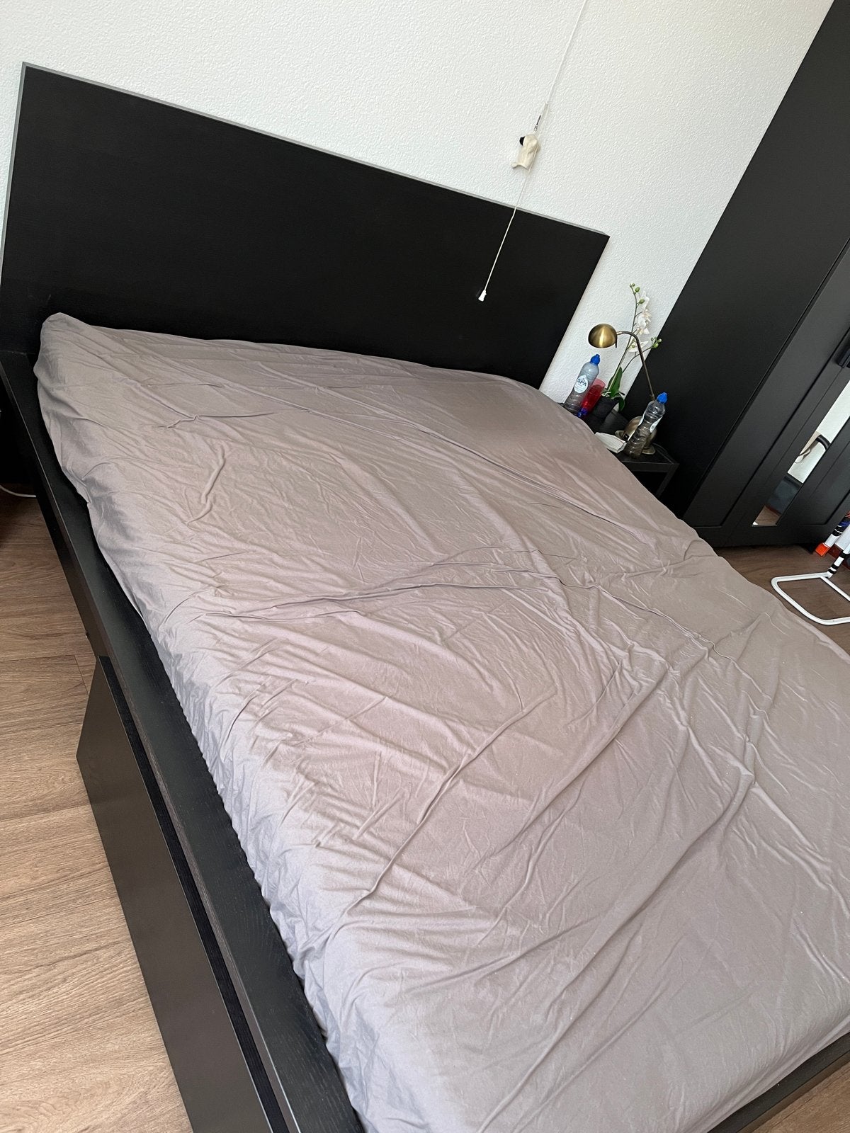 IKEA MALM Bedframe Zwartbruin 160x200 met lattenbodem, Ophalen, Gebruikt, Zwart, Tweepersoons