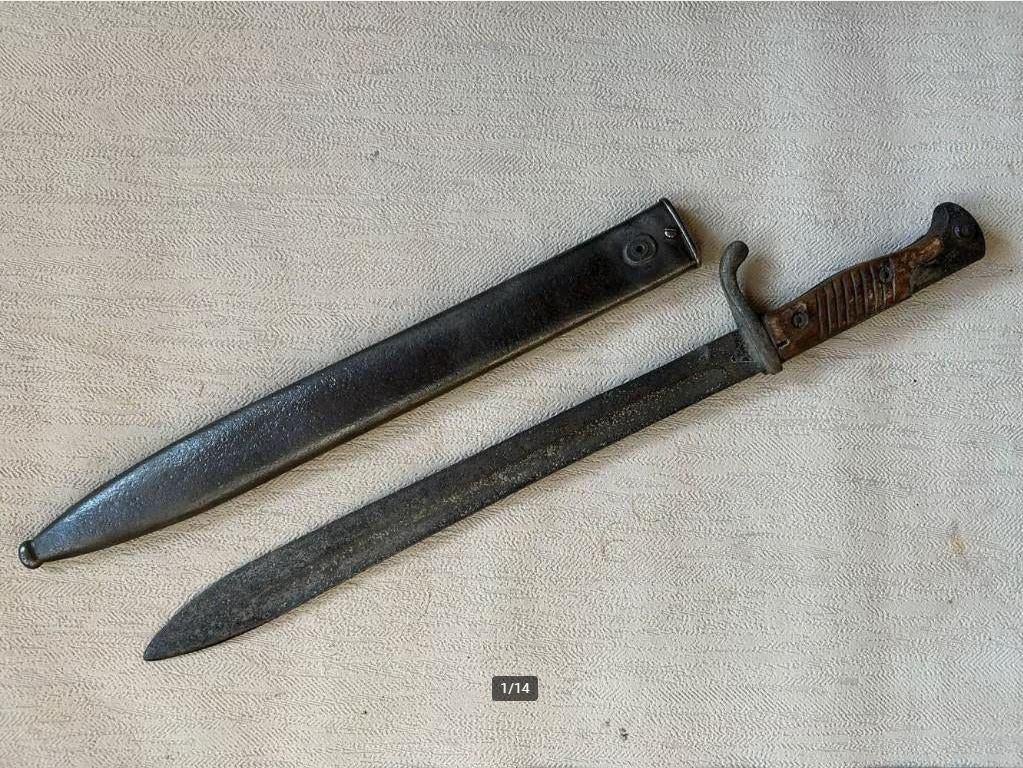 wo1 - Duitse Butcher bajonet met schede - Richard H Solingen, Verzamelen, Ophalen of Verzenden, Landmacht, Duitsland, Mes of Dolk