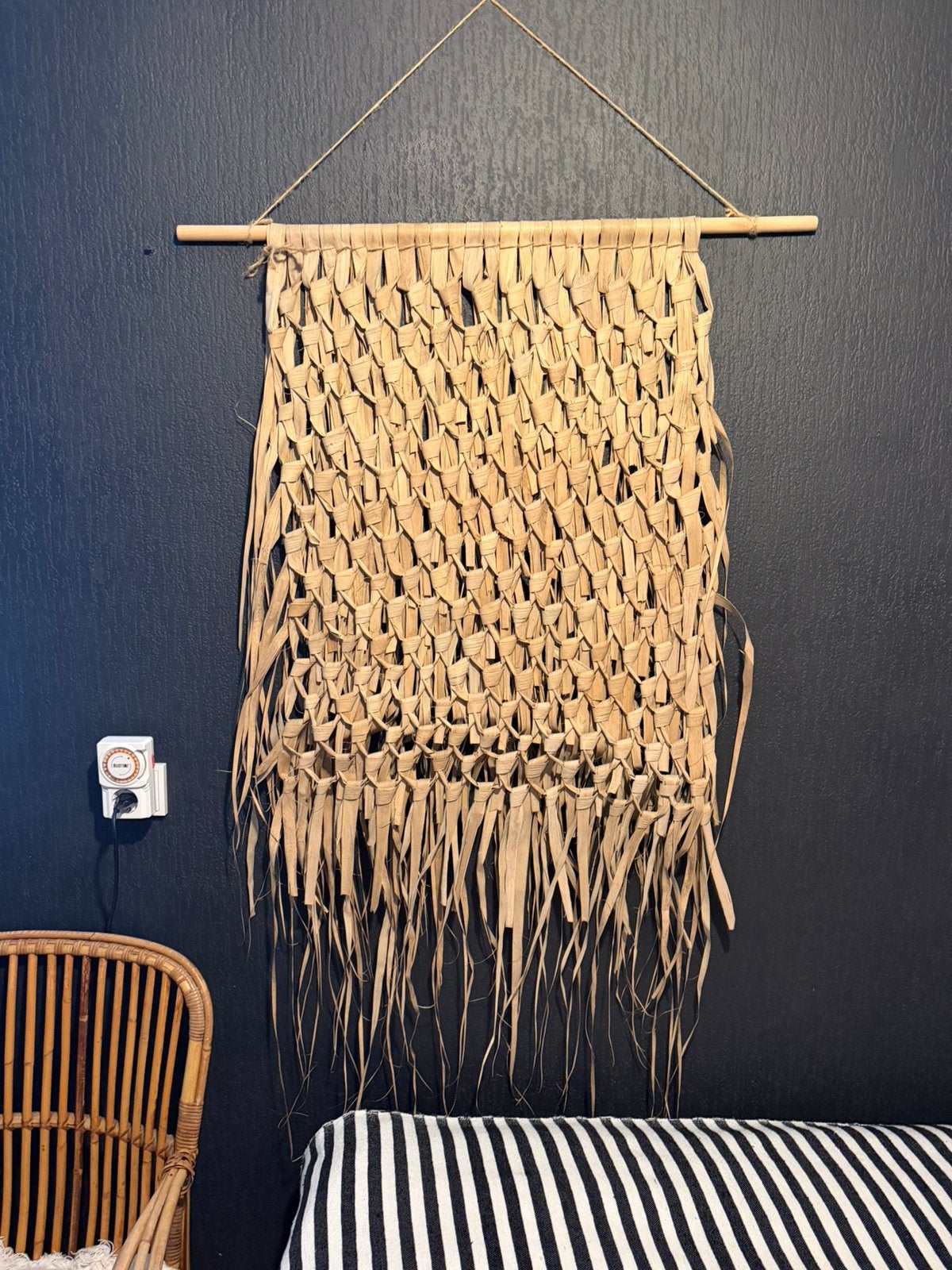 Raffia/riet wandkleed, Ophalen, Vintage, Decoratieobject, Met ophangsysteem