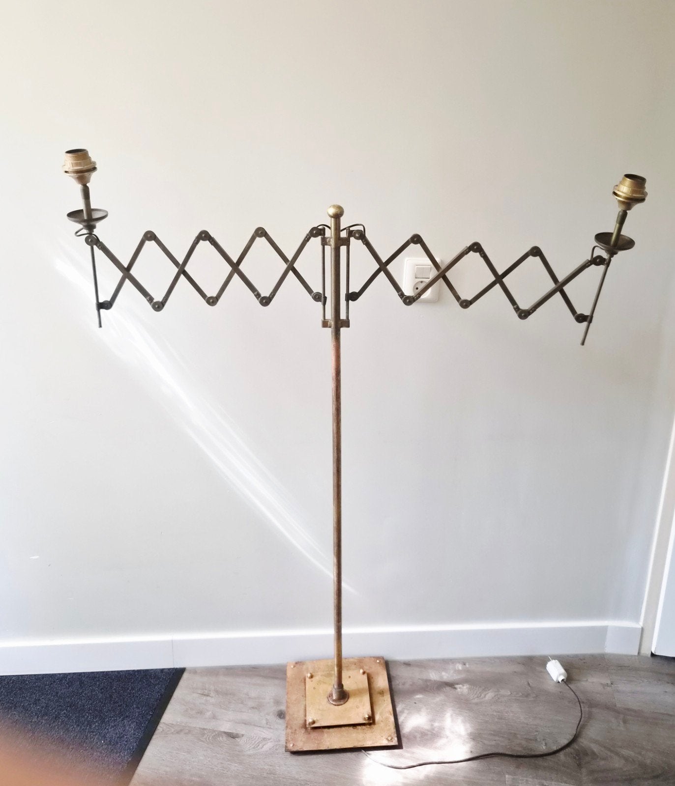 Unieke Art Deco Schaarlamp Staande Lamp van Messing, Ophalen