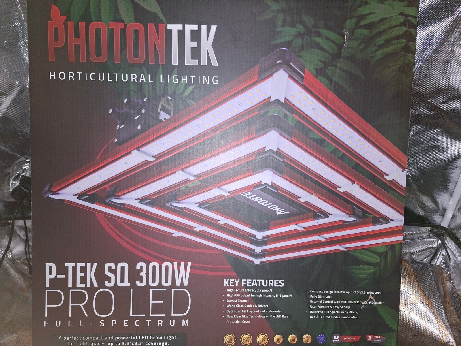 Photontek SQ300W Pro Full Spectrum LED, Ophalen, Nieuw, 200 tot 500 watt, Lamp met armatuur