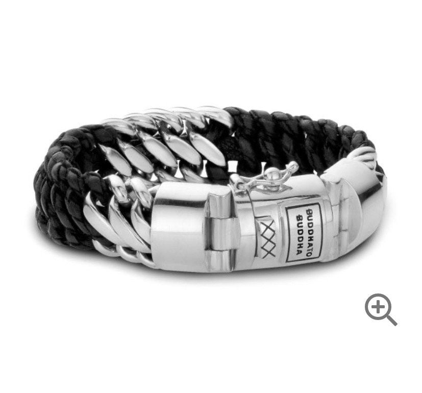 Buddha to Buddha Ben armband zilver/leer 19 cm, Ophalen of Verzenden, Gebruikt, Zilver