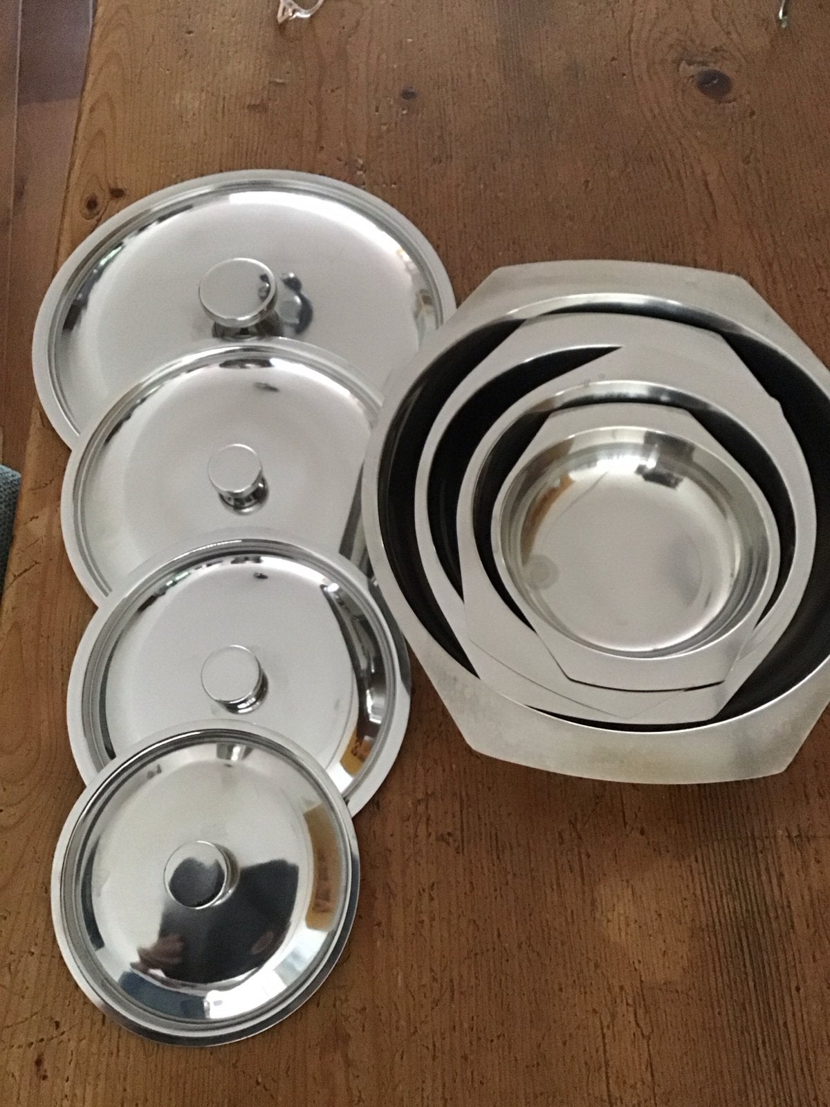 Set van 4 RVS Opdekschalen met deksels, Zilver, Ophalen of Verzenden, Metaal, Overige typen
