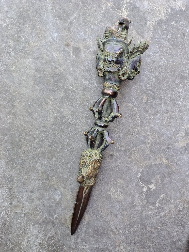 Phurba dolk mes, Ophalen of Verzenden, Meerkleurig, Brons, Tibet