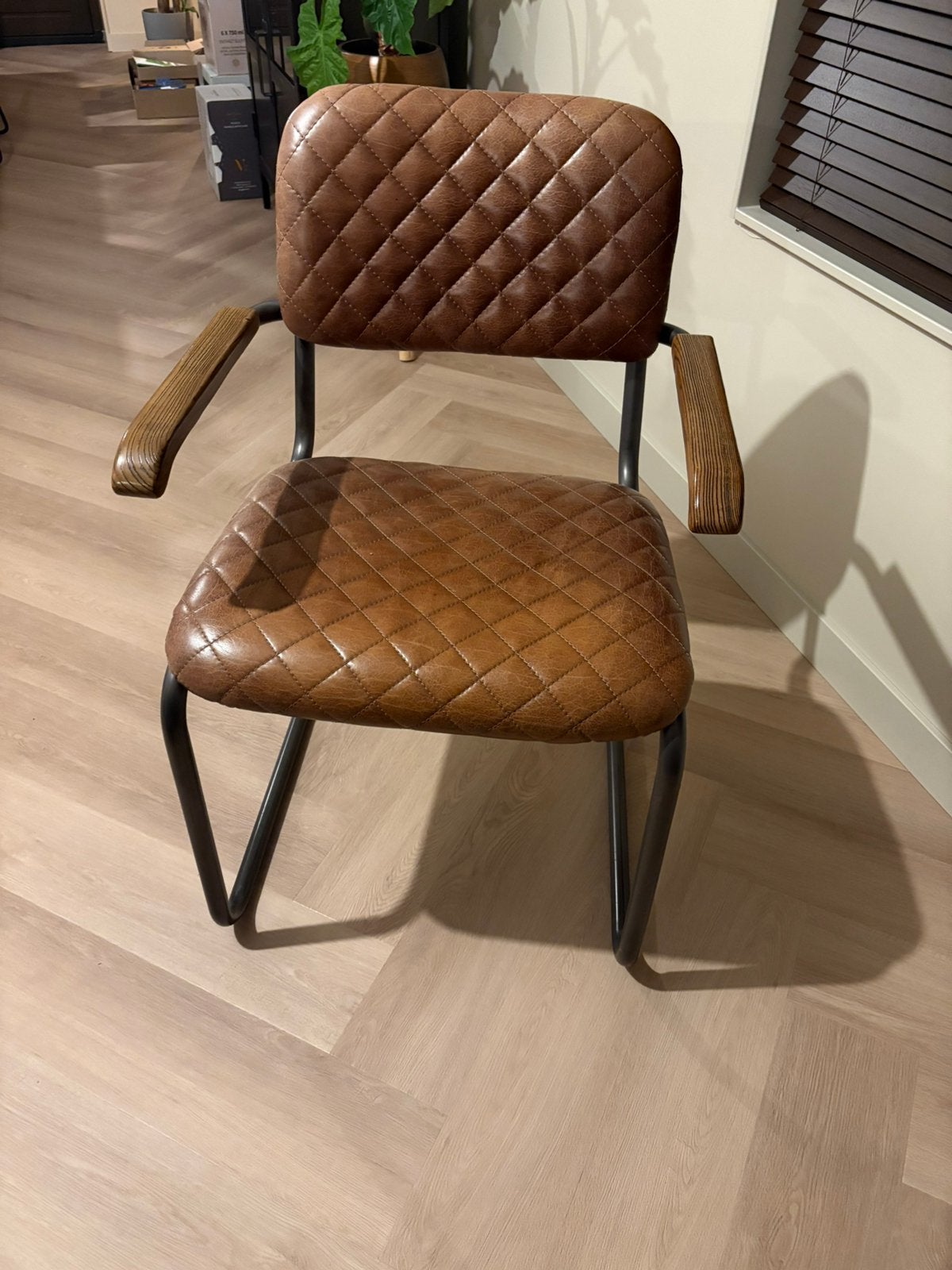 Industriële eettafelstoelen van buffelleer, Ophalen, Bruin, Leer, Zo goed als nieuw