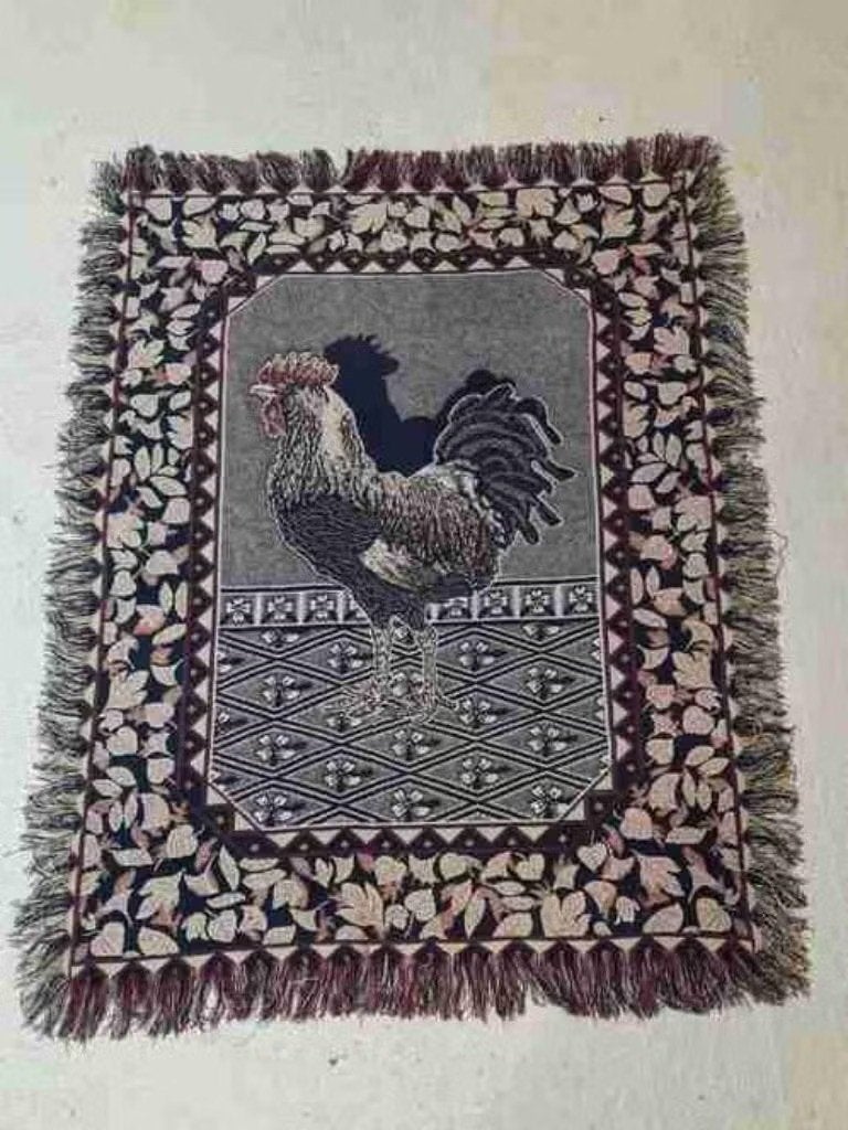 Foulard kleedje haan Blauw beige paars Vierzijdig franje  Af