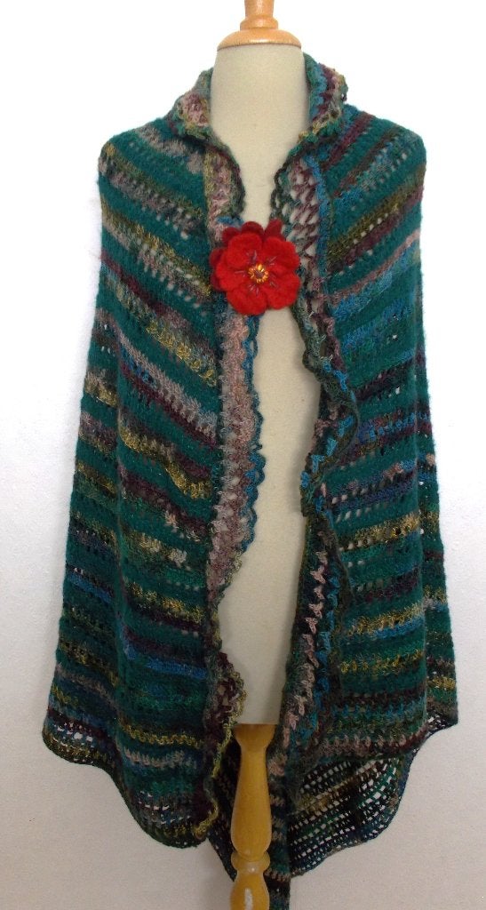 Mooie groene grote handmade stola/poncho/omslagdoek! L, Verzenden, Zo goed als nieuw, Maat 46/48 (XL) of groter, Groen