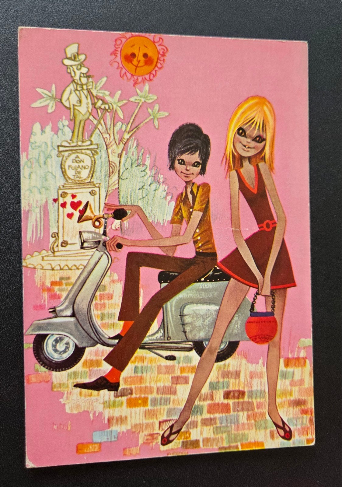 Jongen op Scooter met Meisje, Ophalen of Verzenden, 1960 tot 1980, Ongelopen, Kinderen