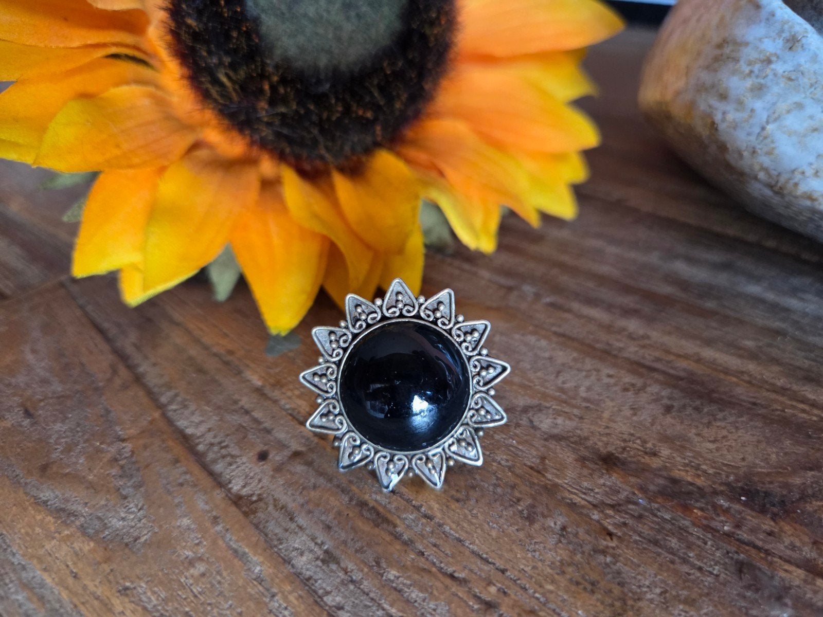 Zilver ring 925 met zwarte steen, maat 16.5, Gebruikt, Zwart, Ophalen of Verzenden, Kleiner dan 17