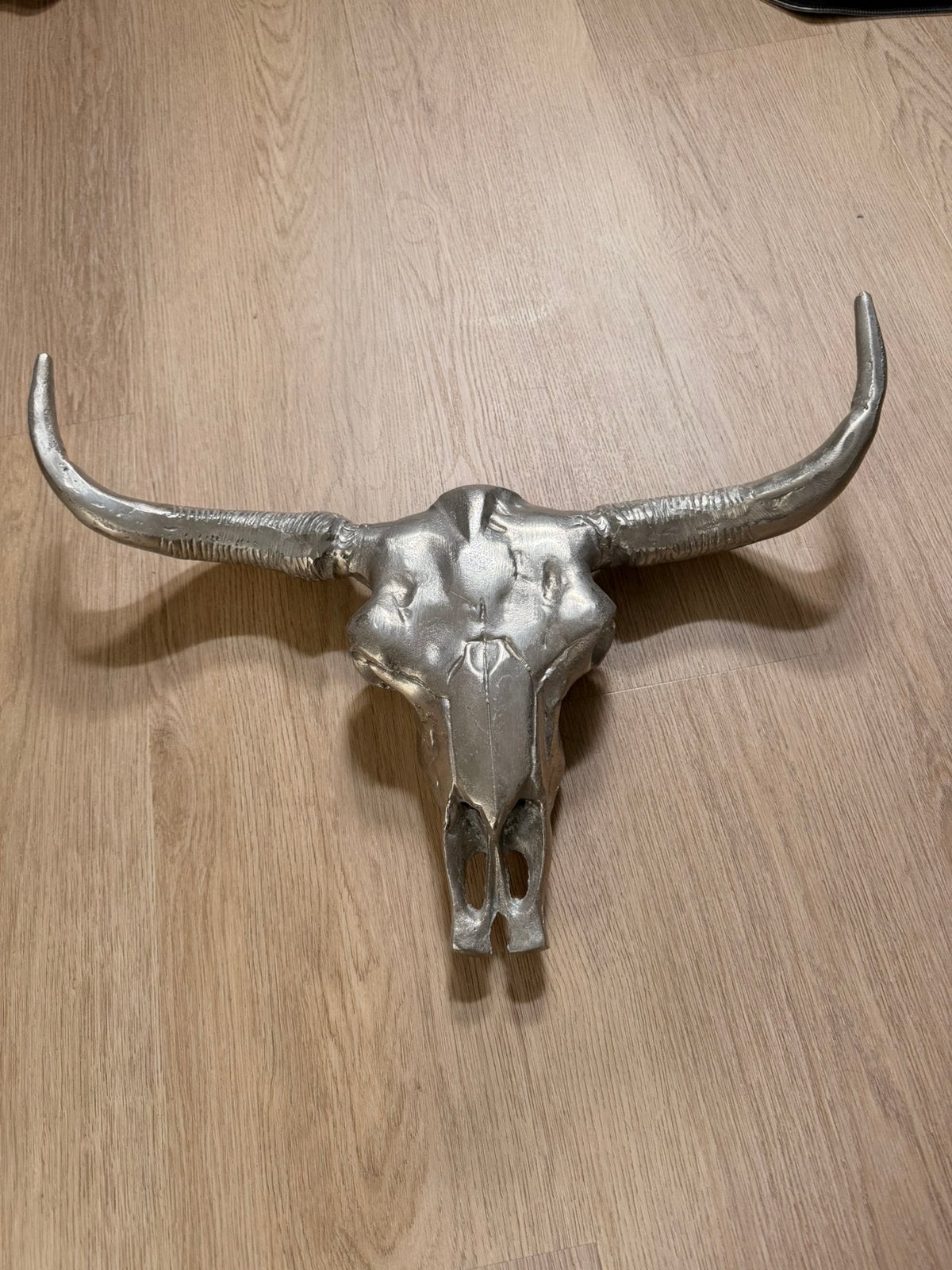 Zilver buffel hoofd muur decoratie, Ophalen of Verzenden, Zo goed als nieuw