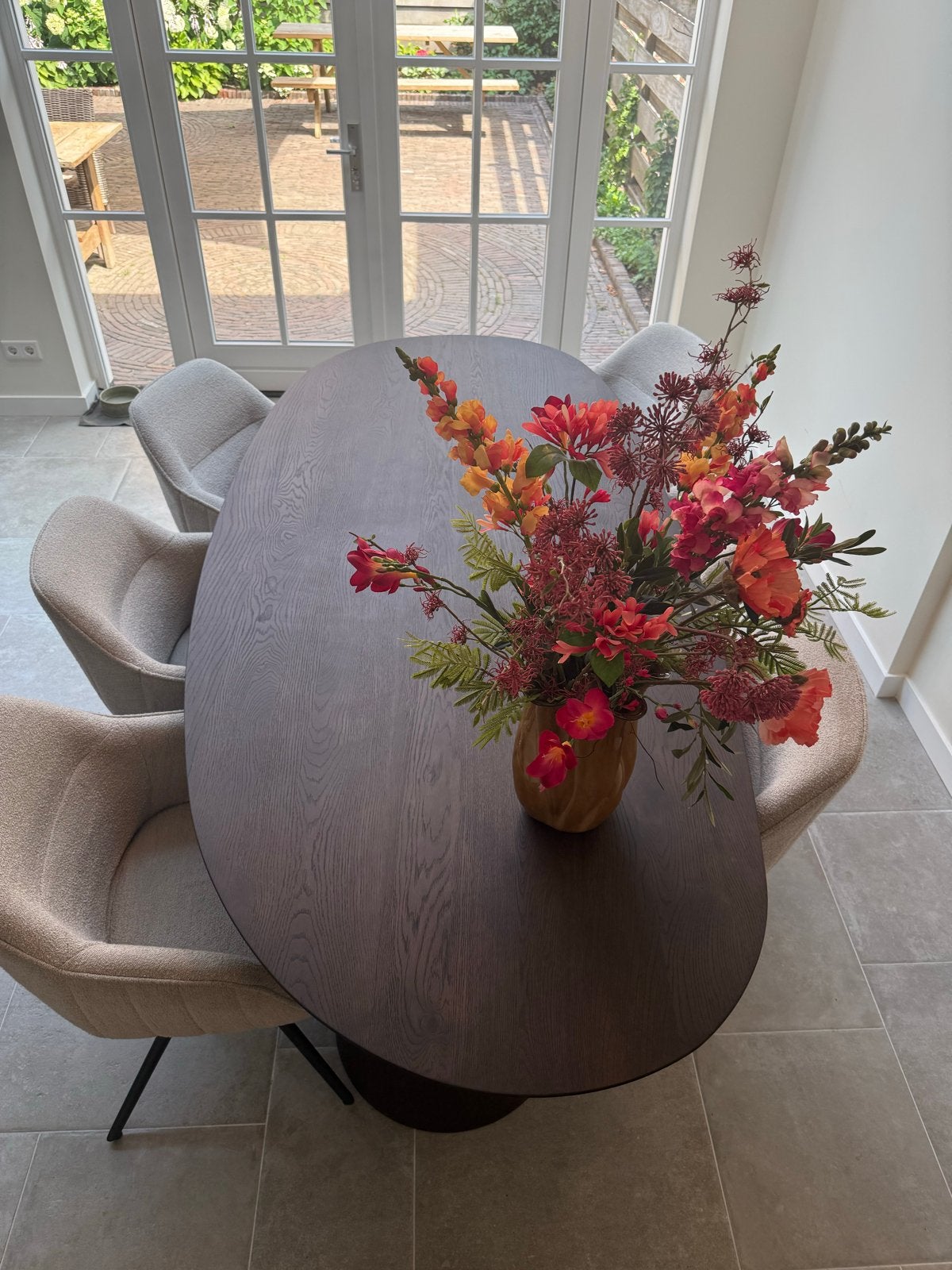 Ovale eettafel van eikenhout, donkerbruin, Huis en Inrichting, Tafels | Eettafels, Ophalen, 100 tot 150 cm, Eikenhout, 200 cm of meer