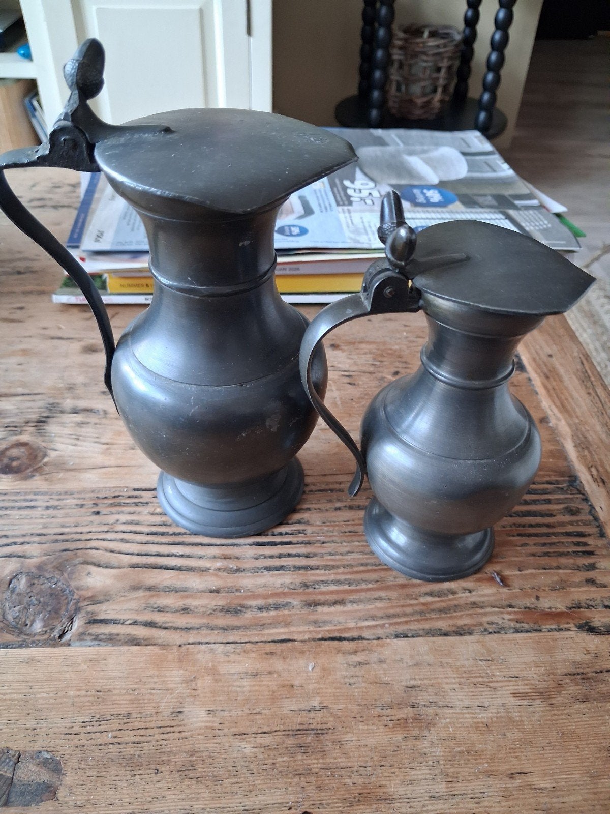 Antieke tinnen kannen en maatbekers set, Ophalen of Verzenden