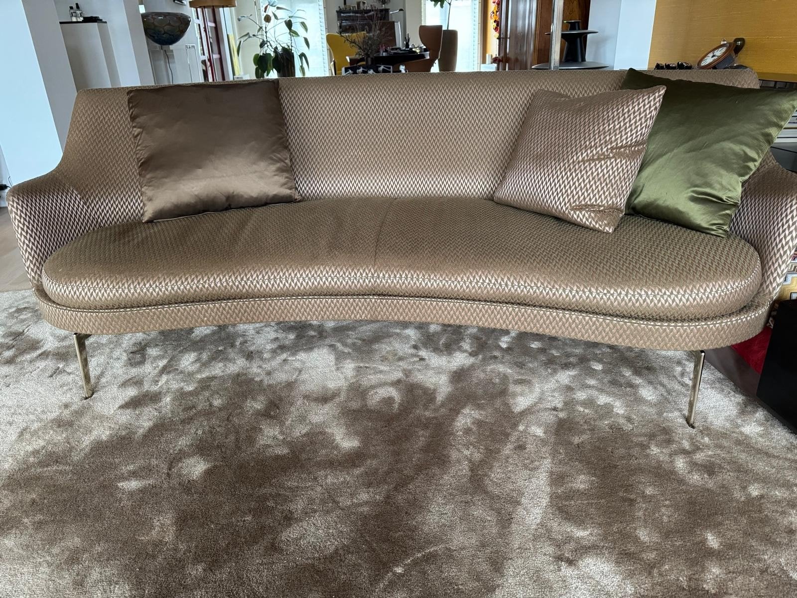 Flexform Sofa 220x105cm, Rond, Champagnekleurige Poten, Ophalen, Modern, Luxe, Design, Gebruikt, 100 tot 125 cm