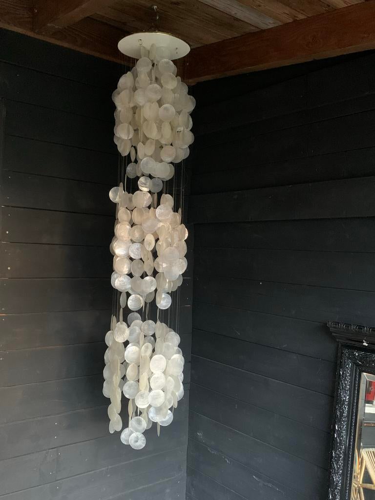 Vintage hanger/ windgong/ lamp met capiz schelpen, Huis en Inrichting, Ophalen, Gebruikt, Overige materialen