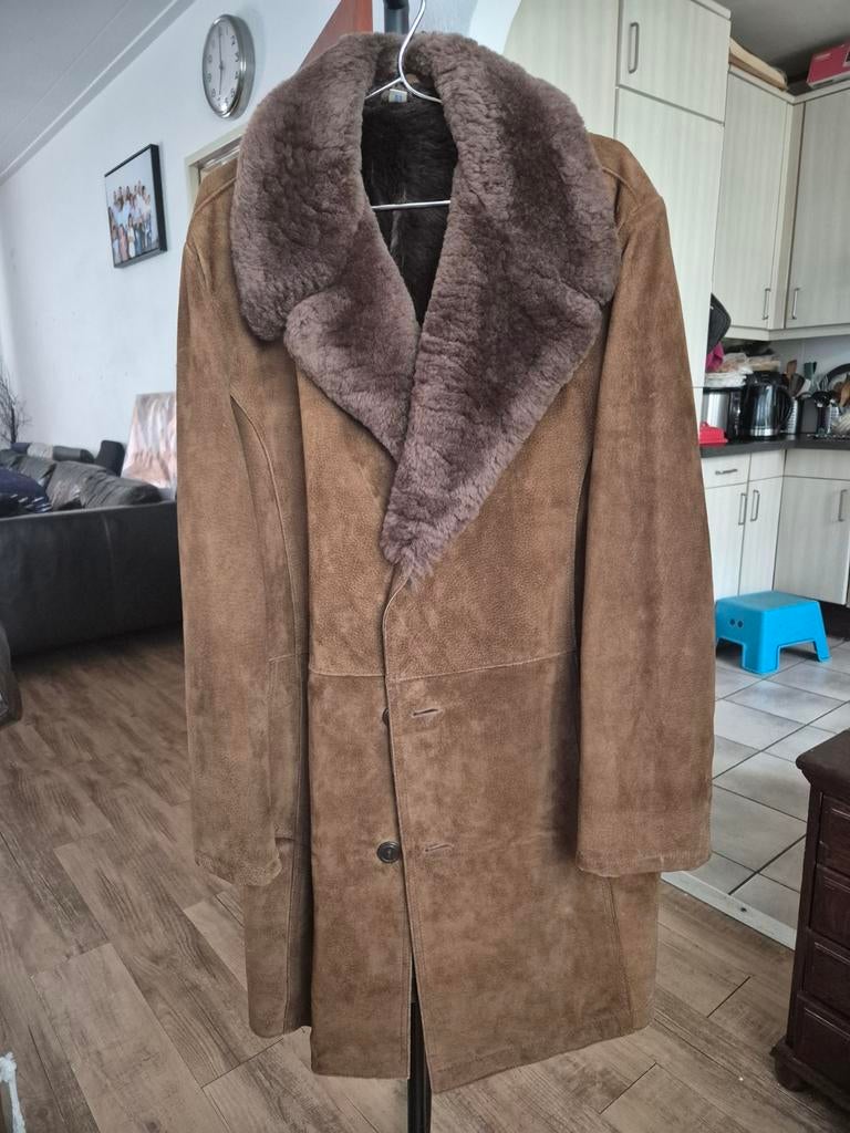 Vintage Leren Jas met Bontkraag - Bruin, Bruin, Maat 46/48 (XL) of groter, Ophalen of Verzenden, Onbekend