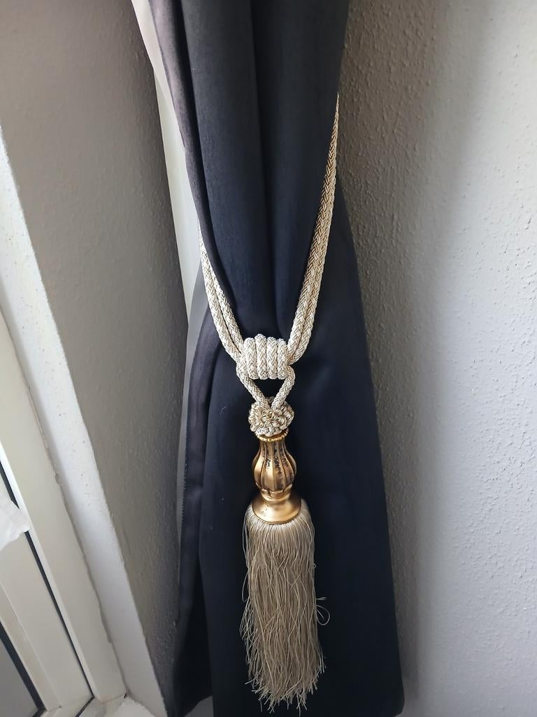 2 gordijn embrasse met kwast goud/creme 95 cm, Ophalen, 50 tot 100 cm, Minder dan 100 cm