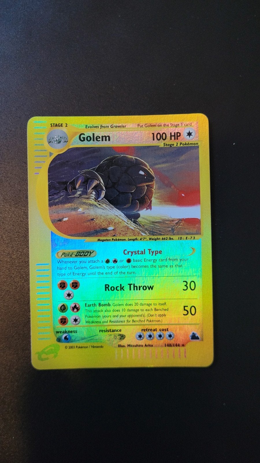 Golem 14/144 Holo Rare Pokémon Kaart Crystal Type, Ophalen of Verzenden, Gebruikt, Losse kaart, Foil
