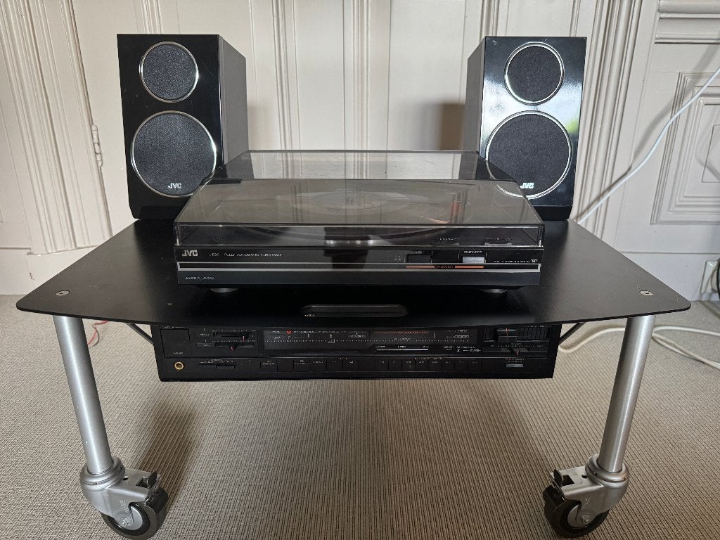 JVC Design Stereo Toren Set Platenspeler Max & Dirk Trolley, Ophalen, Gebruikt, JVC, Losse componenten