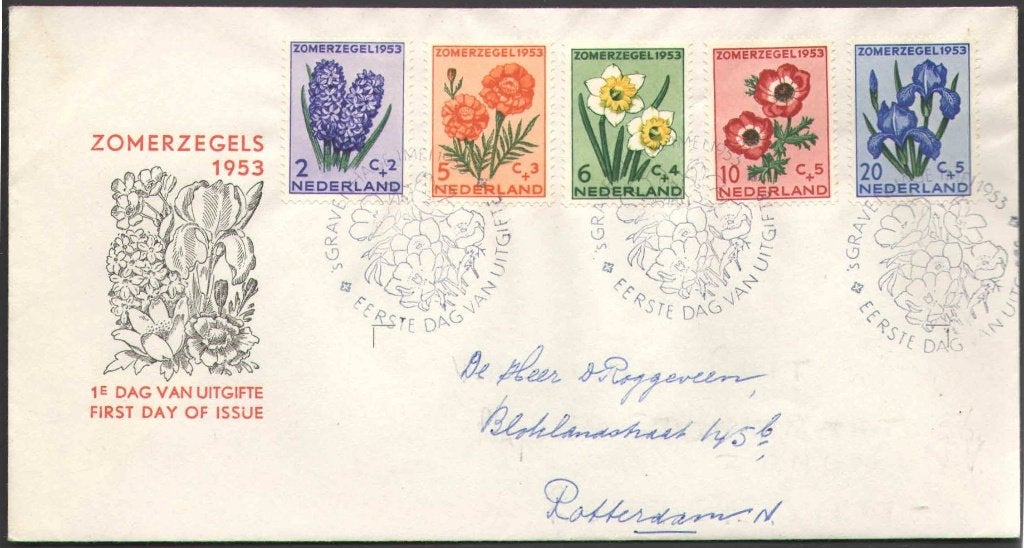 Nederland FDC E13 Met Adres Bloemen, Zomerzegels 1953, Postzegels en Munten, Ophalen of Verzenden, Beschreven, Nederland