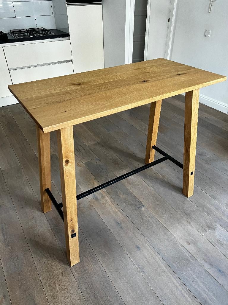 Massief Eiken Hoge Tafel, Huis en Inrichting, Tafels | Eettafels, Ophalen, Eikenhout, Zo goed als nieuw, Vier personen