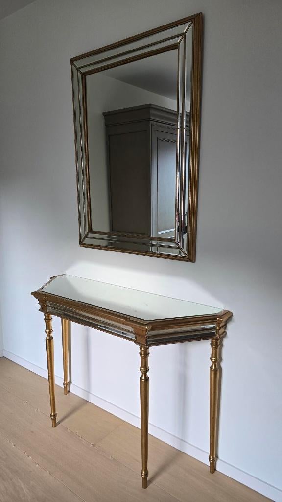 Deknudt spiegel + console tafel – goud – in perfecte staat, Ophalen, Rechthoekig