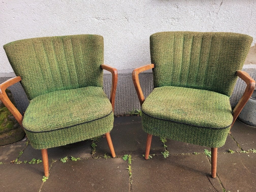 Set van twee groene vintage FAUTEUILS / Stoeltjes / Clubjes, Antiek en Kunst, Ophalen
