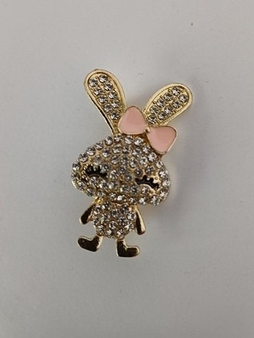 Goudkleurige broche konijn met roze strikje, Ophalen of Verzenden, Nieuw, Goud, Overige materialen