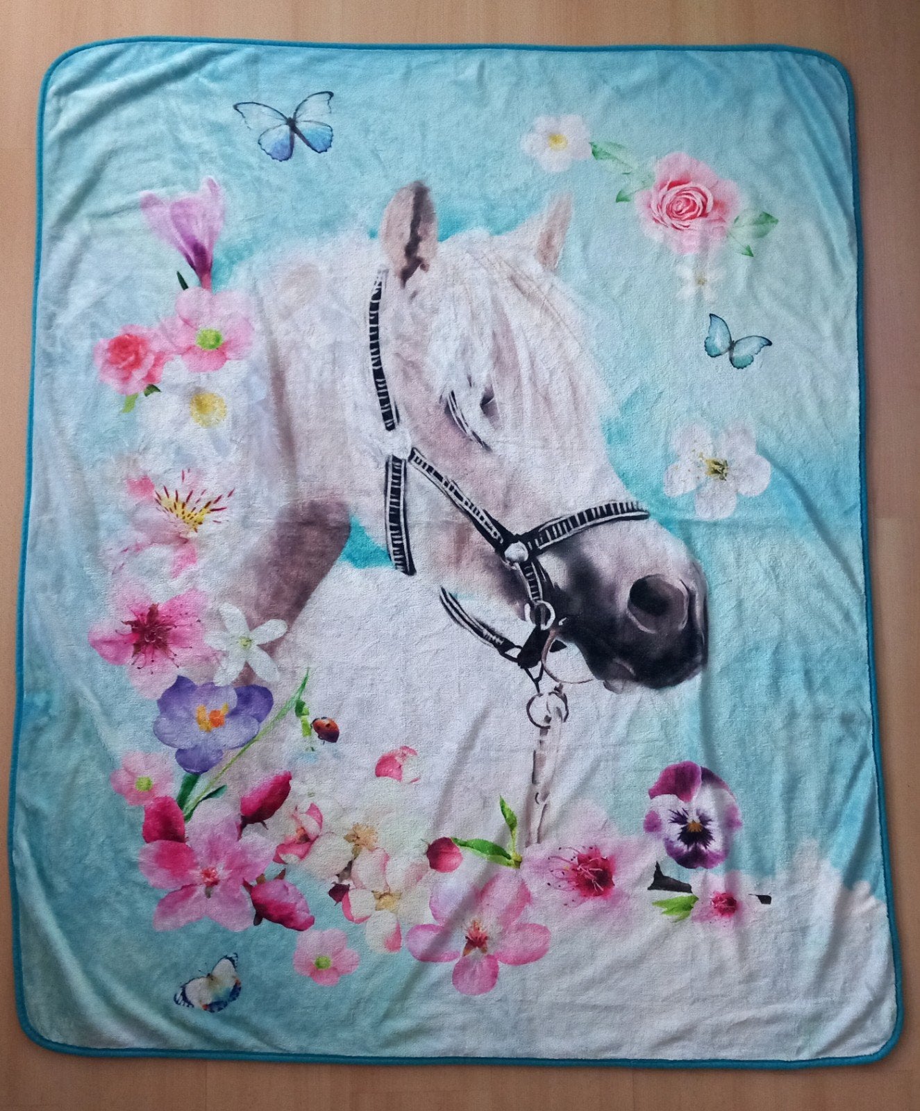 Deken plaid paard paarden velours 1225cm 155cm, Fleecedeken, Ophalen of Verzenden, Zo goed als nieuw, 155 cm