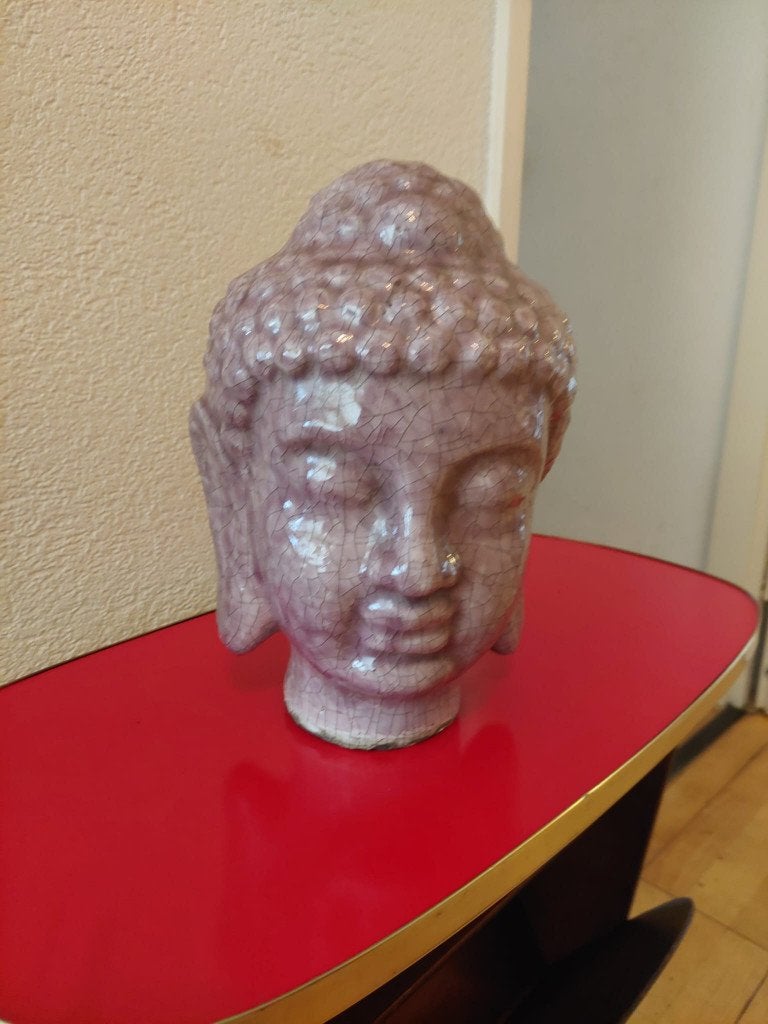 Vintage keramiek, Boeddah hoofd, Huis en Inrichting, Woonaccessoires | Boeddhabeelden, Ophalen, Met reliëf, 28 cm, Steen/keramiek