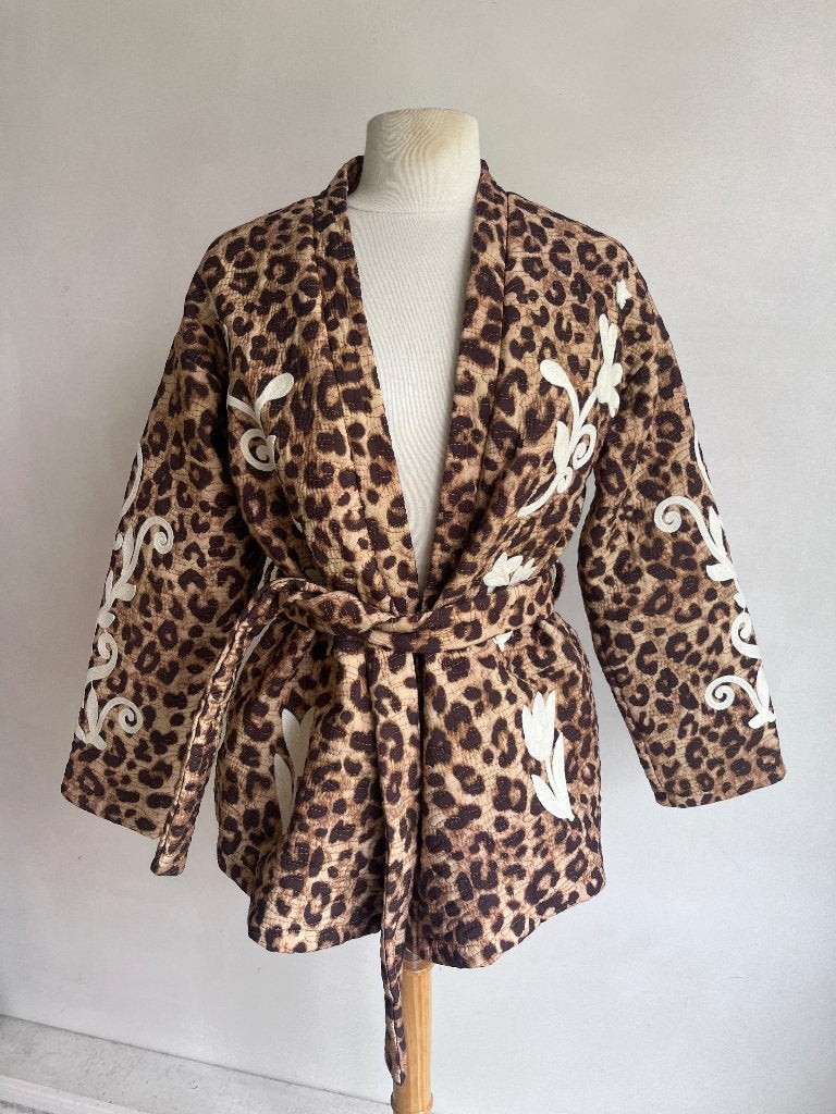 musy muse jasje kimono jasje panter maat s/m, Kleding | Dames, Maat 38/40 (M), Bruin, Verzenden, Zo goed als nieuw