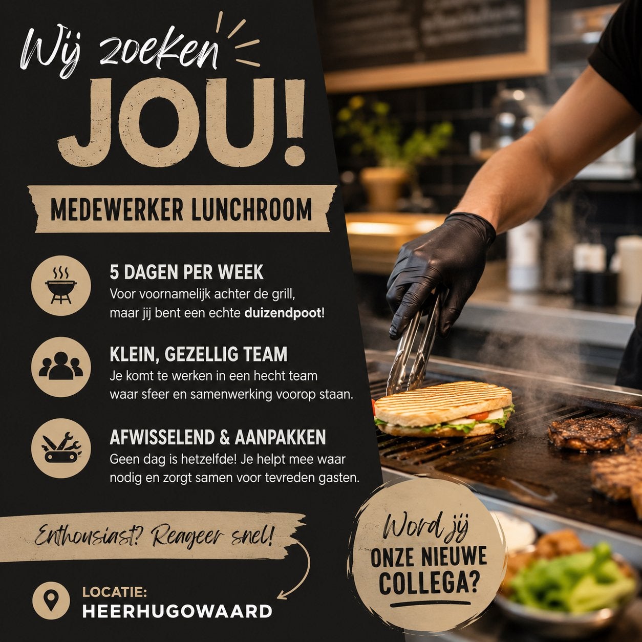 Medewerker gezocht voor lunchroom in Heerhugowaard 5 dagen, Overige niveaus, Starter, Overige vormen