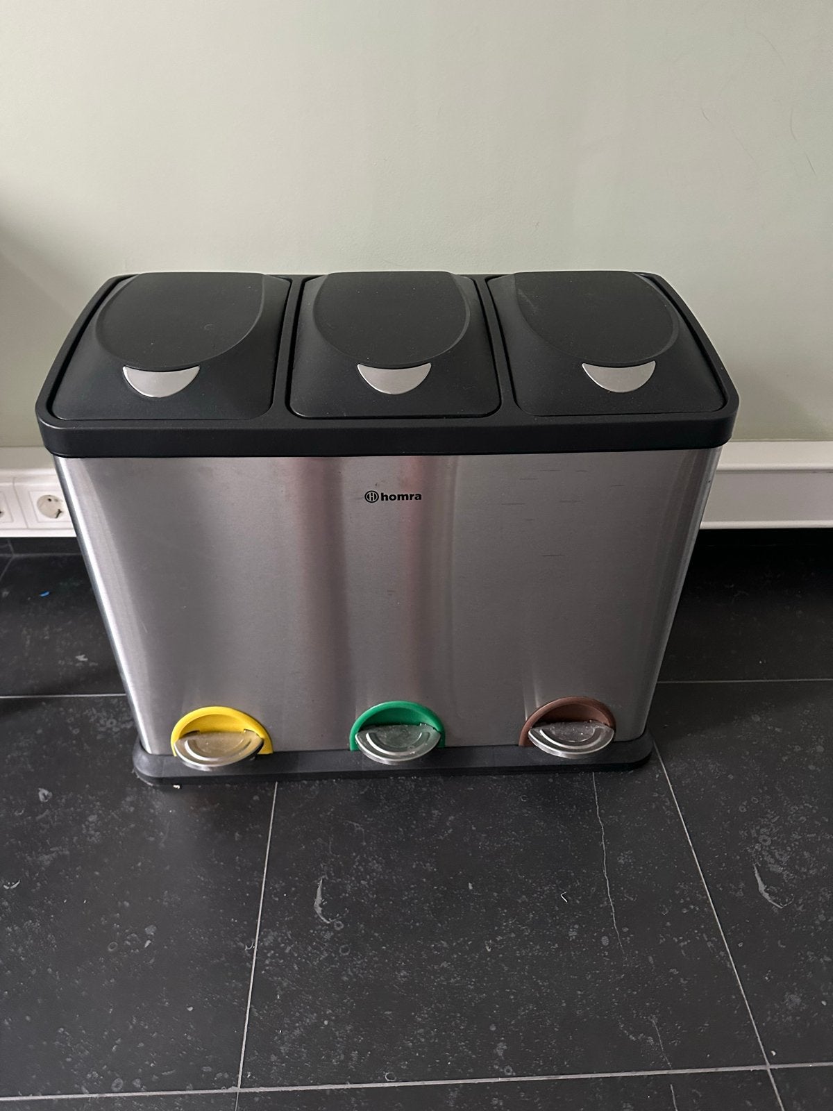 Homra Prullenbak Afvalscheiding 45L Zilverkleurig, Huis en Inrichting, Woonaccessoires | Prullenbakken, Ophalen, 50 – 75, Gebruikt