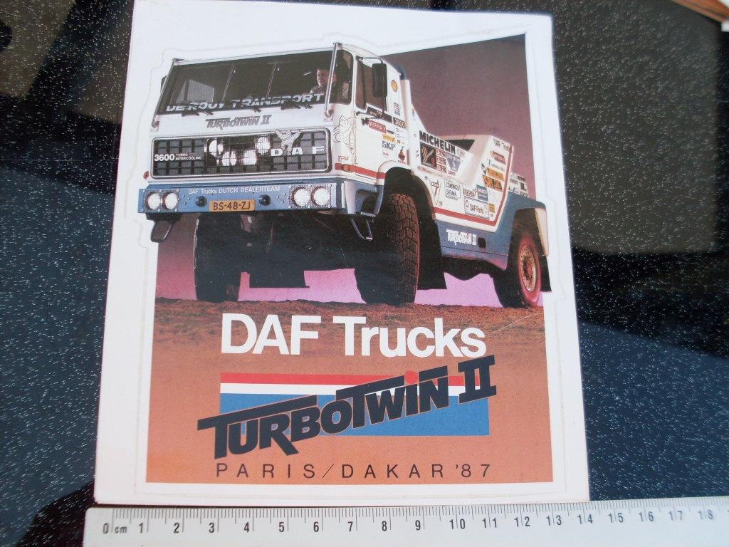 sticker DAF trucks TurboTwin II 3600 paris dakar 1987 parijs, Verzenden, Zo goed als nieuw, Auto of Motor