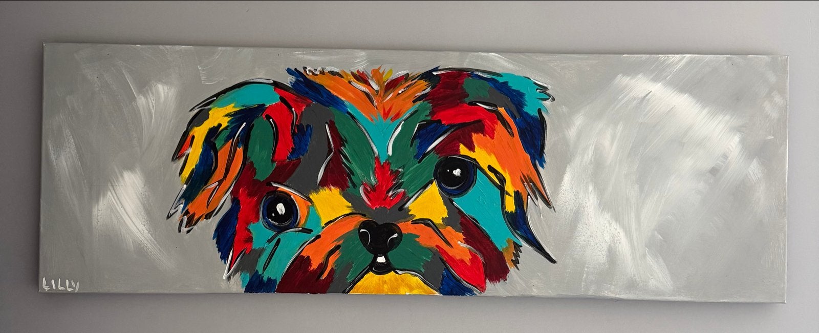 Kleurrijk schilderij van een hond - 120x40 cm, Ophalen, Acrylverf, Handgeschilderd, Dieren