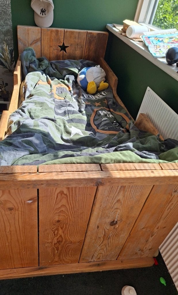 Kinderbed steigerhout, Gebruikt, 70 tot 85 cm, 140 tot 160 cm, Ophalen