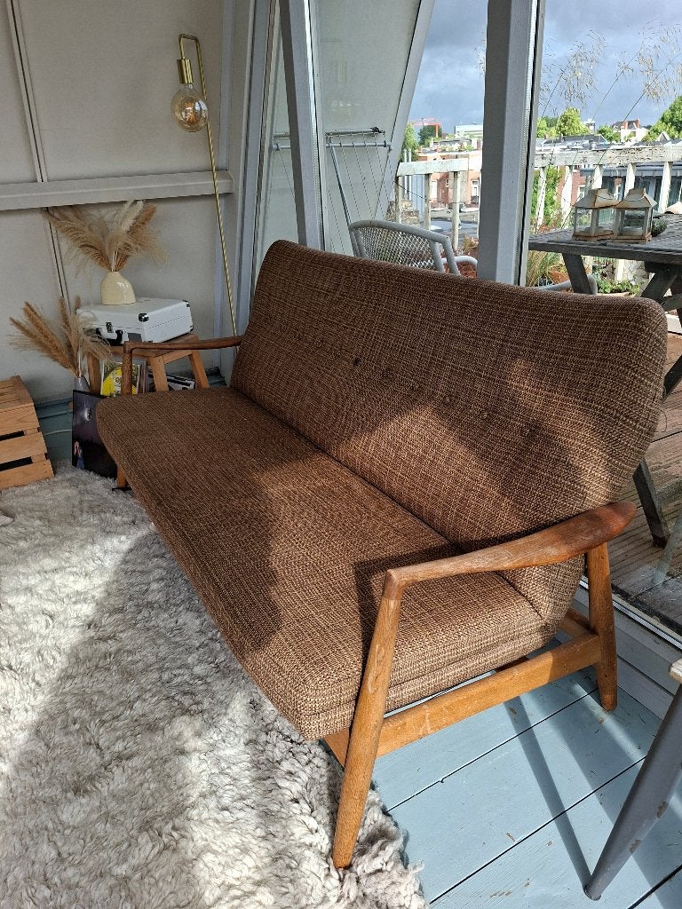 Teakhouten bank, Huis en Inrichting, Ophalen, Gebruikt, Mid century, Minder dan 75 cm