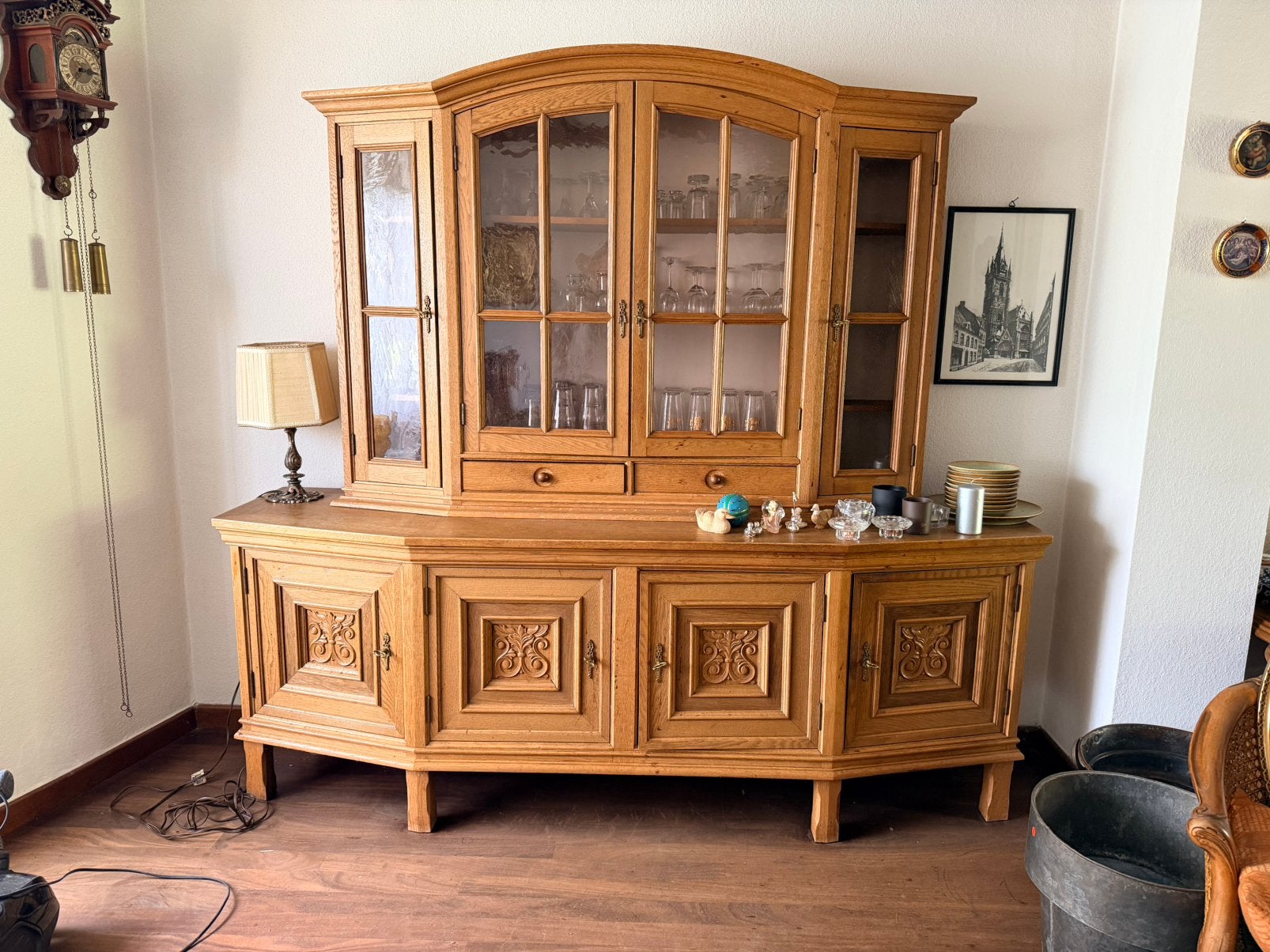 Handgemaakte eiken dressoir kast met opzetkast, Huis en Inrichting, Kasten | Buffetkasten, Ophalen, Gebruikt, 100 tot 150 cm, Minder dan 100 cm