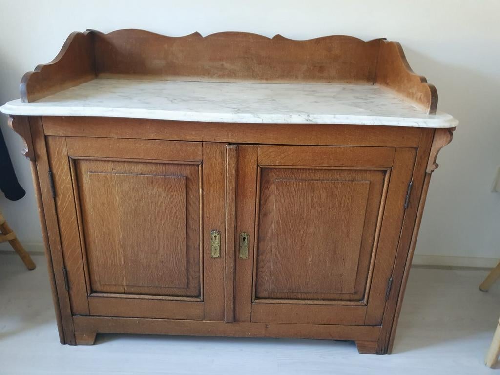 Antieke houten commode met marmeren blad (1920-1930), Ophalen of Verzenden